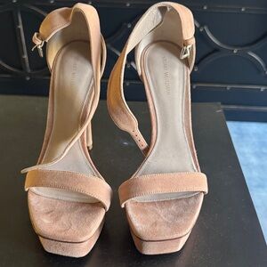 Stuart Weitzman Camel Suede Platform Heels, 4 inch heel (2 in platform)